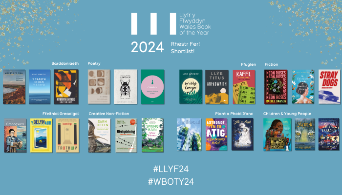 A picture showing all the books on the Wales Book of the Year Shortlist 2024